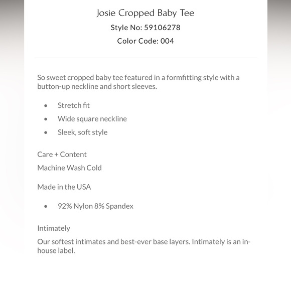 NWOT Free People Intimately Josie Cropped Baby Tee - Storm Grey - Size XS/S - Picture 8 of 8